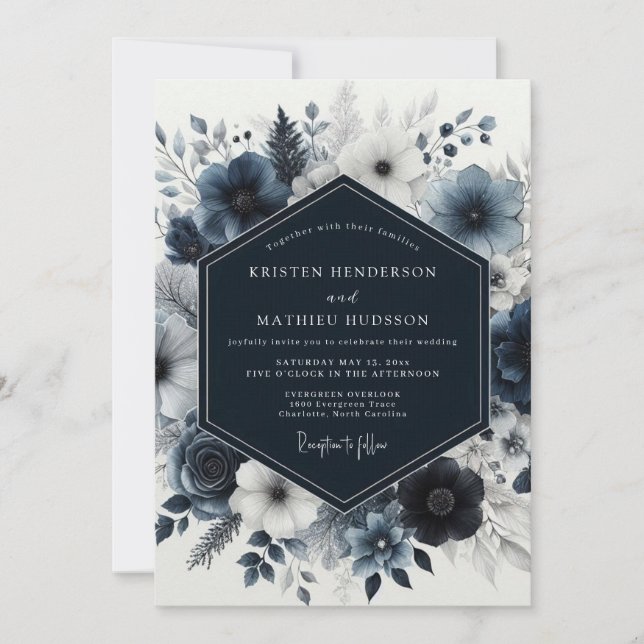 Convite Casamento Floral Índigo na Floresta (Frente)