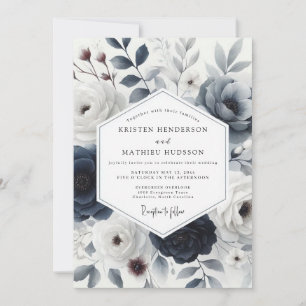 Convite Casamento Floral Invernal Azul Ardesia