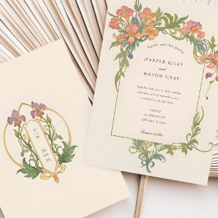 Convite Casamento Floral Íris Art Nouveau Elegante