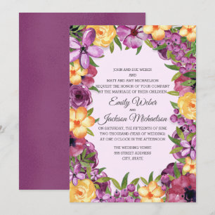 Convite Casamento Floral Íris Tônica Joia Amarela Roxa