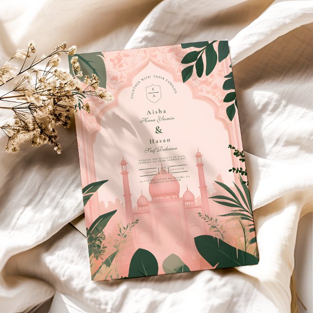 Convite Casamento Floral Islâmico Botânico Elegante (Criador carregado)