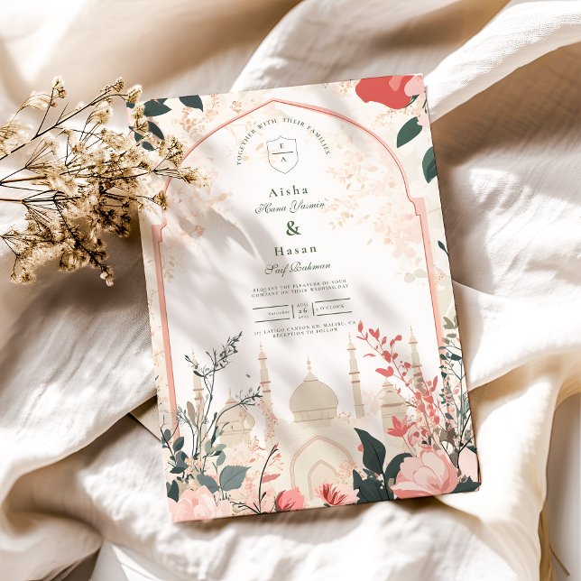 Convite Casamento Floral Islâmico Tradicional Elegante (Criador carregado)
