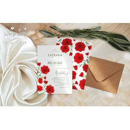 Convite Casamento Floral Jardim Elegante com Papoula em Aq