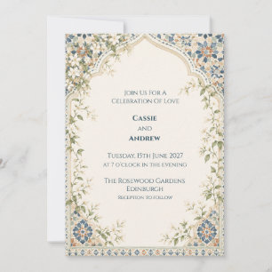 Convite Casamento Floral Jardim Mosaico Azul