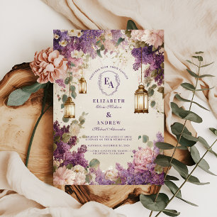 Convite Casamento Floral Lanterna Lilac Encantada