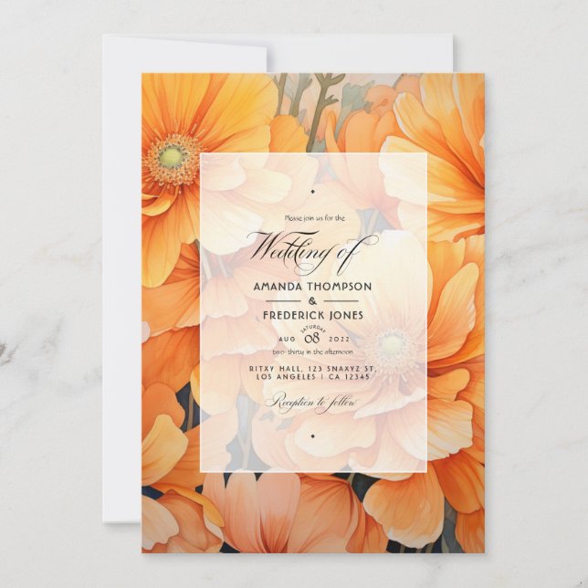 Convite Casamento Floral Laranja (Frente)