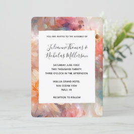 Convite Casamento Floral Laranja de Pêssego rosa