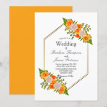 Casamento Floral Laranja Dourado Geométrico Modern