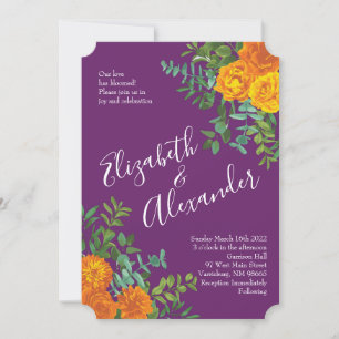 Convite Casamento Floral Laranja e Roxo de Plum Peony e Ro