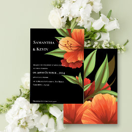 Convite Casamento Floral Laranja Laranja Elegante Escuro