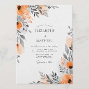 Convite Casamento Floral Laranja Pintado à Mão