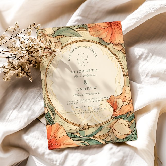 Convite Casamento Floral Laranja Queimado (Criador carregado)