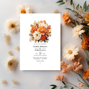 Convite Casamento Floral Laranja Queimado e Creme