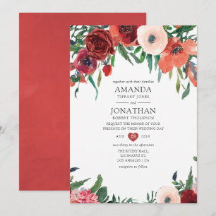 Convite Casamento Floral Laranja Queimado e Rosa