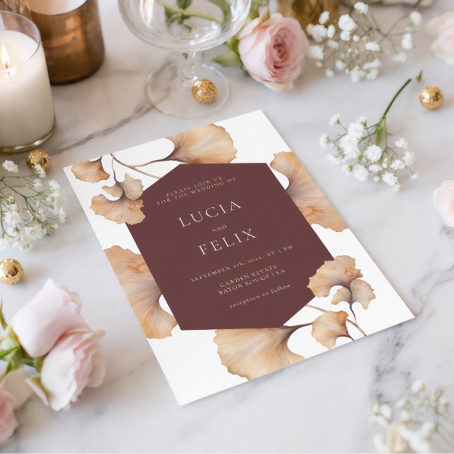 Convite Casamento Floral Laranja Queimado Outono Elegante (Criador carregado)