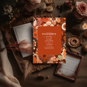 Convite Casamento floral laranja queimado Retro Groovy