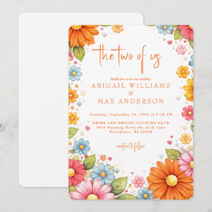 Convite Casamento Floral Laranja Retrô dos Dois