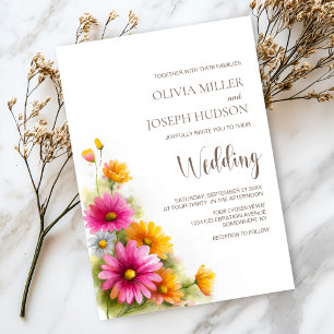Convite Casamento Floral Laranja Rosa