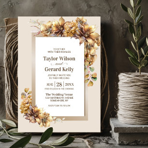 Convite Casamento Floral Laranja Russo Queimado