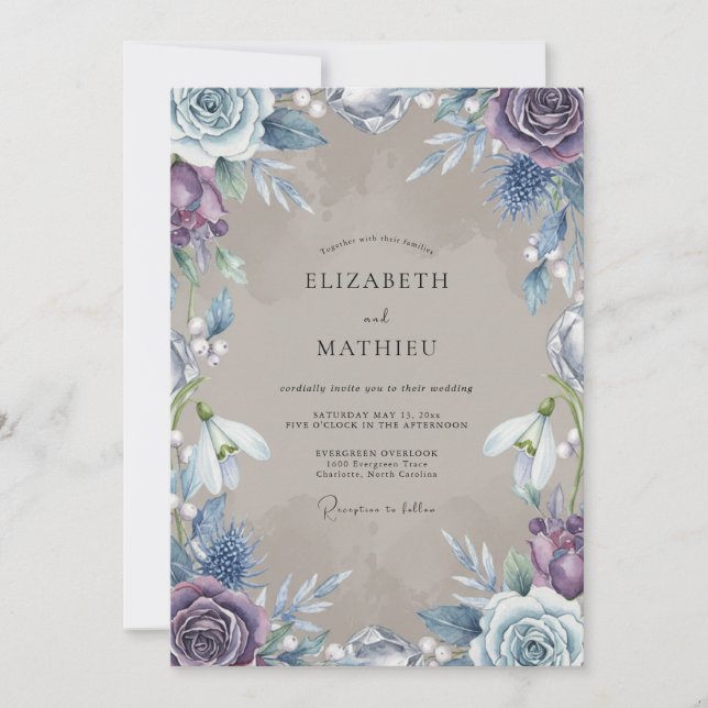 Convite Casamento Floral Lavanda Azul (Frente)