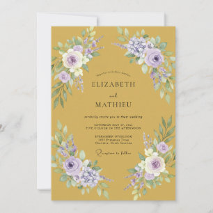 Convite Casamento Floral Lavanda Dourado Romance