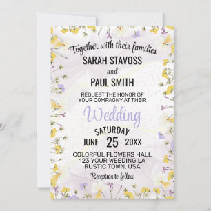 Convite Casamento Floral Lavanda e Amarelo de Flores Silve