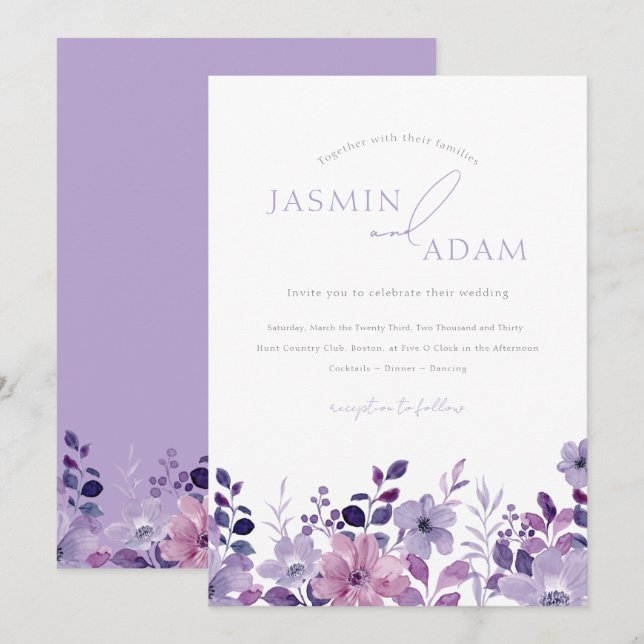 Convite Casamento Floral Lavanda Elegante (Frente/Verso)
