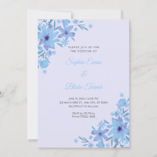 Convite Casamento Floral Lavanda Flores Azuis Românticas