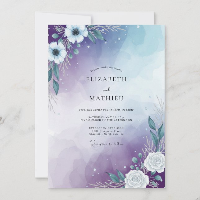 Convite Casamento Floral Lavanda Gelado (Frente)