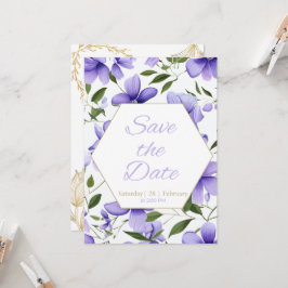 Convite Casamento Floral Lavanda Moderno & Geométrico Dour