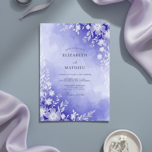 Convite Casamento Floral Lavanda Pintado à Mão (Criador carregado)
