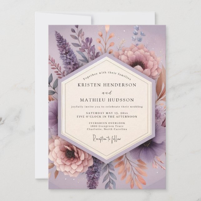 Convite Casamento Floral Lavanda Poética (Frente)