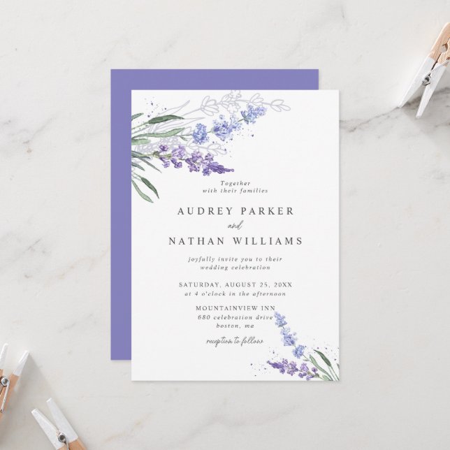 Convite Casamento Floral Lavanda Romântico c/ Detalhes (Frente/Verso In Situ)