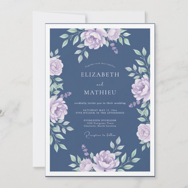Convite Casamento Floral Lavanda Slate Moody (Frente)
