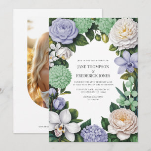 Convite Casamento Floral Lavanda, Verde Menta e Branco