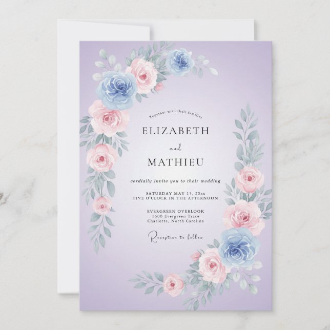 Convite Casamento Floral Lavanda Vinca (Frente)