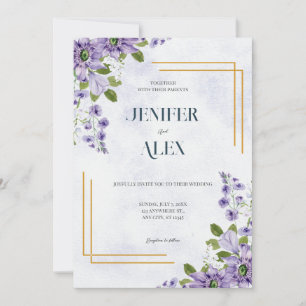 Convite Casamento Floral Lavante De Flor Roxo