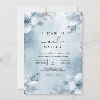 Convite Casamento Floral legal de Frost Azul