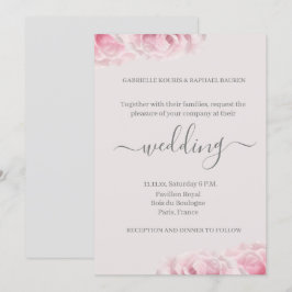 Convite Casamento Floral Legante De Cinza Rosa Rosa Rosa C