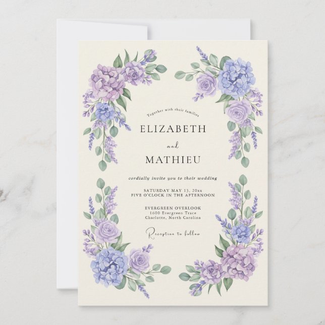 Convite Casamento Floral Leveza Lavanda Roxo (Frente)