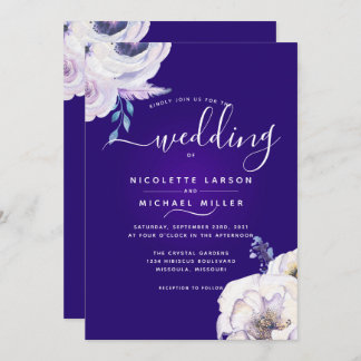 Convite Casamento Floral Lilac e Roxo Escuro Dramático