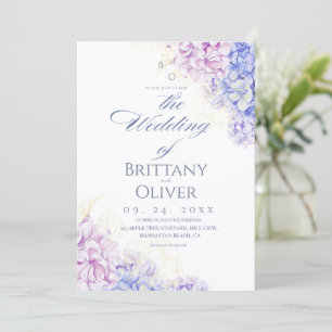 Convite Casamento Floral Lilás e Azul Moderno de Primavera