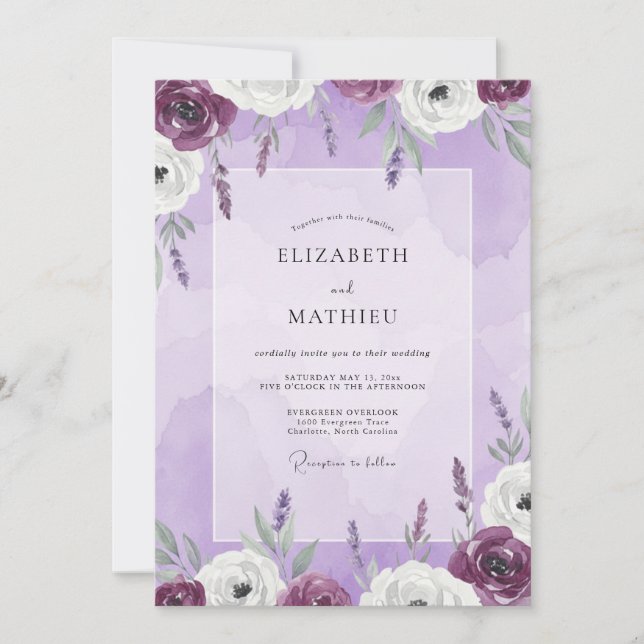 Convite Casamento Floral Lilás Lavanda (Frente)