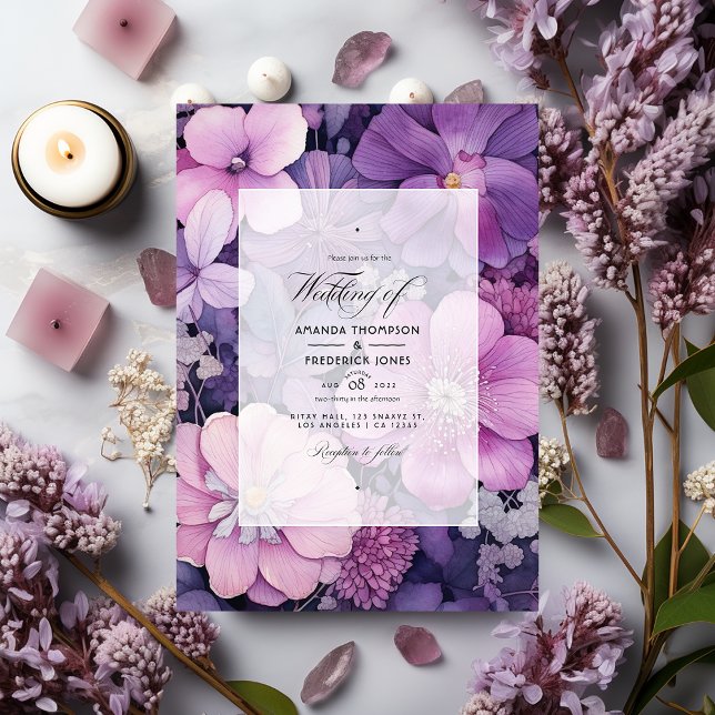 Convite Casamento Floral Lilás, Malva e Prata (Criador carregado)