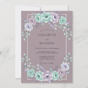 Convite Casamento Floral Lilás Pintado à Mão