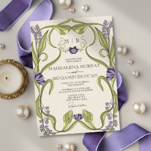 Convite Casamento Floral Lilás Roxo Vintage Art Nouveau