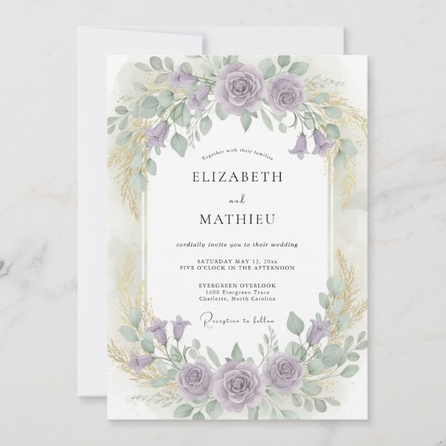 Convite Casamento Floral Lírico Lavanda (Frente)
