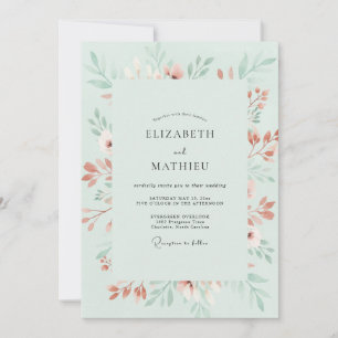 Convite Casamento Floral Lírico Verde Menta