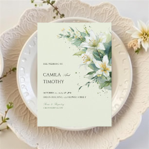 Convite Casamento Floral Lírio do Vale em Verde Salvia