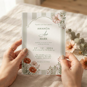 Convite Casamento Floral Listrado Jardim Inglês Flor Silve